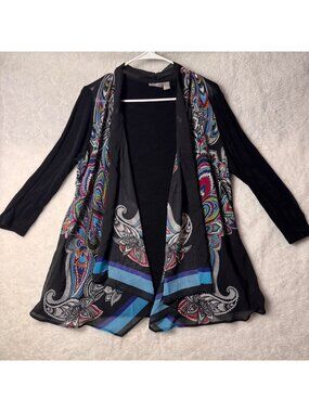 Travelers Chicos Black size 2 rhea Paisley Cardigan Sheer Open Front artsy